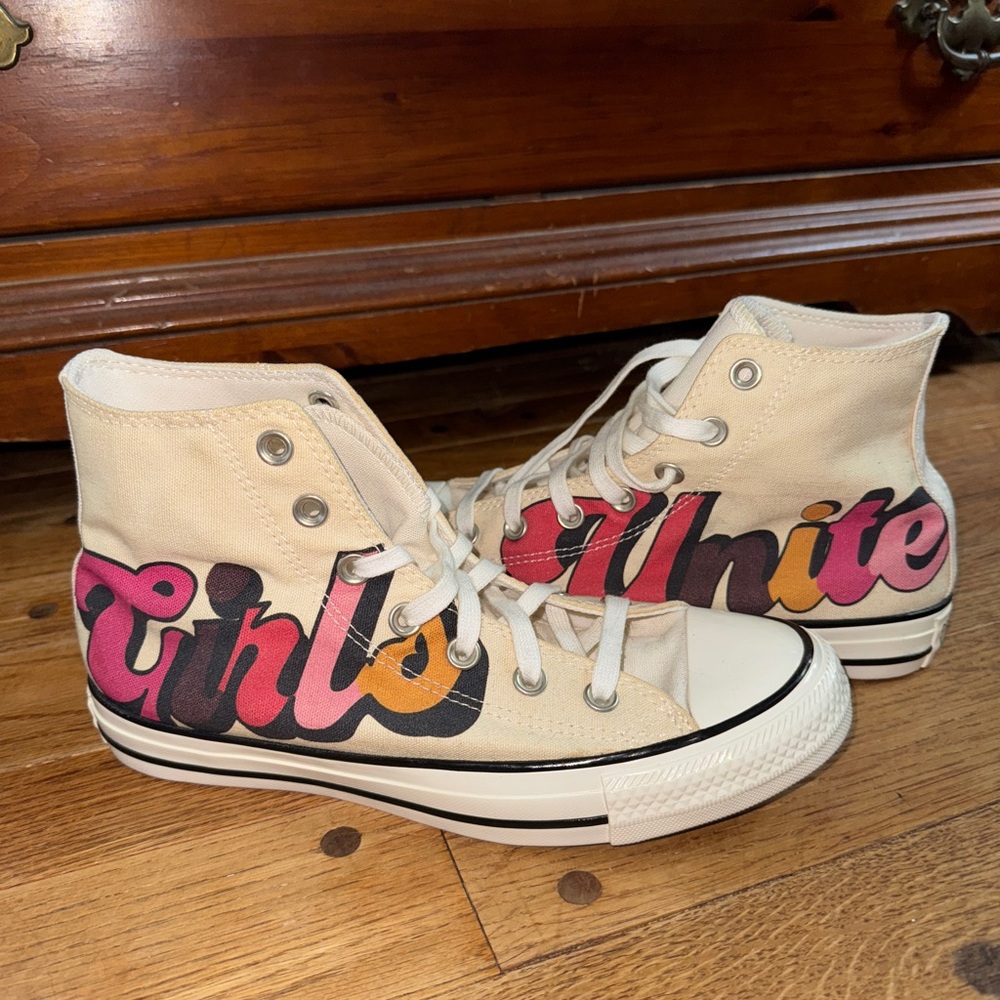 High-Top Canvas Sneakers - Cream with Multicolor Design